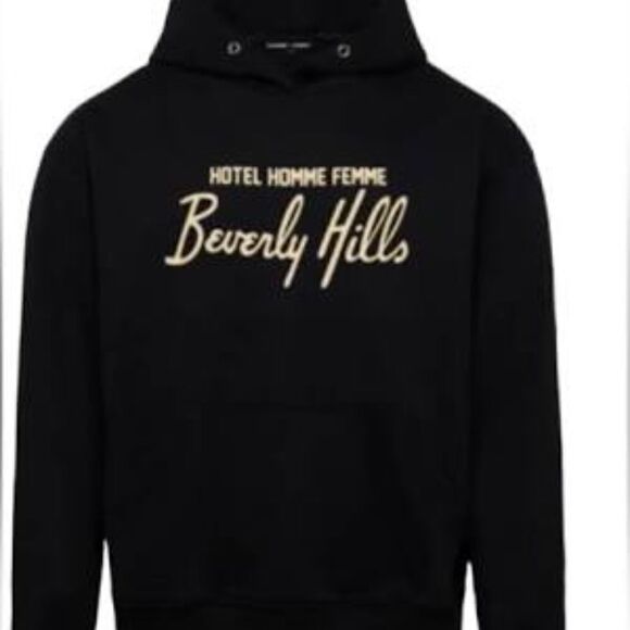 NWOT Men's Hotel Homme Femme Black Graphic Hoodie Size Small - Picture 1 of 8